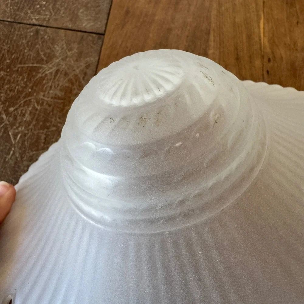 MCM Vintage White Frosted Glass Lamp Shade Scalloped Edge Ribbed Design Art Deco